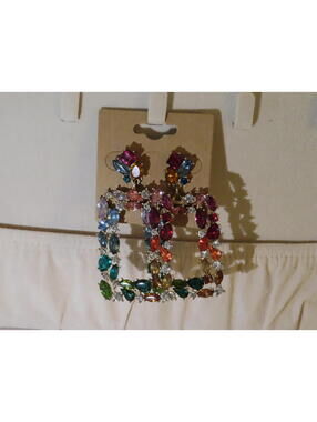 Colorful Rainbow Crystal Statement Earrings Set